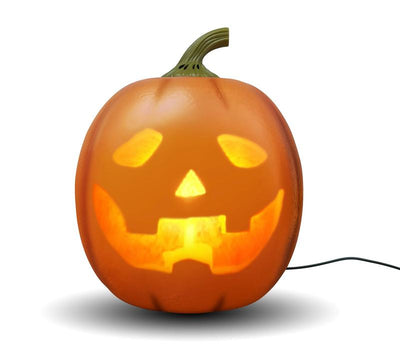 Jabberin' Jack animated talking pumpkin glowing on a Halloween porch